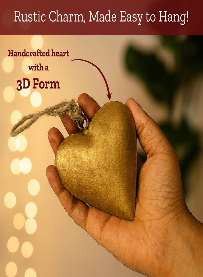 Mie Creations Vintage Metal 3 Hearts Wall Hanging Art, Gold Hearts Shaped Christmas Ornaments Decor | Valentines Day Gifts for Him Her, Decorations for Couples, Farmhouse Country Rustic Heart- Golden - Image 2